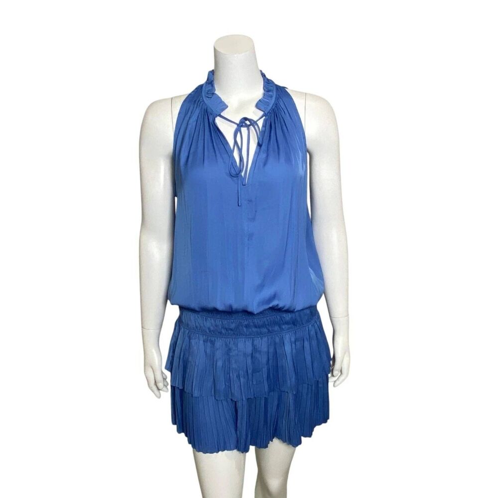Current Air Dress Sleeveless Tiered Satin Drop Waist blue